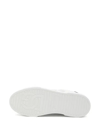 Dolce & Gabbana Portofino' White Low Top Sneakers With Perforated Logo In Leather In White