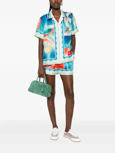 Casablanca Short Sleeve Printed Silk Shirt In Multi