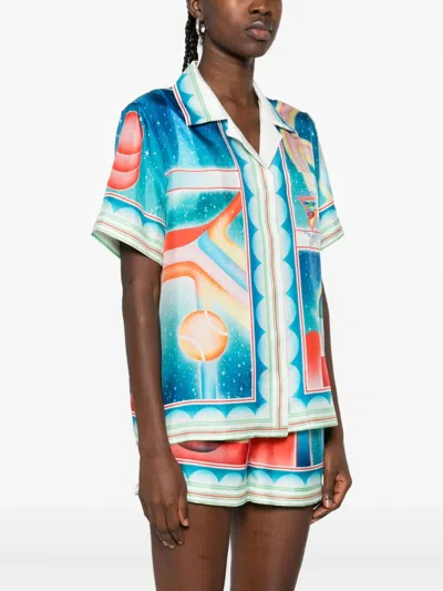 Casablanca Short Sleeve Printed Silk Shirt In Multi