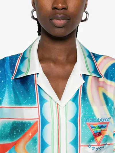 Casablanca Short Sleeve Printed Silk Shirt In Multi