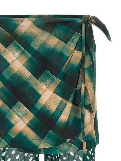 Dries Van Noten Layered Sheer Tie Waist Wrap Trousers In Green