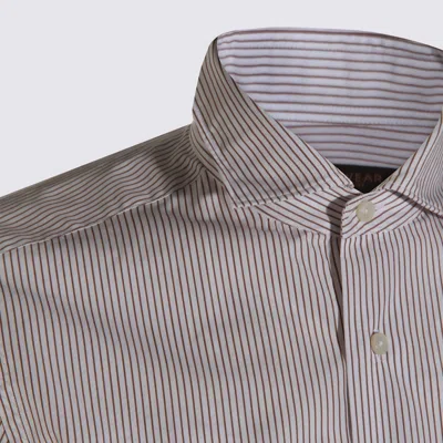 Glanshirt White And Brown Cotton Shirt In Gray
