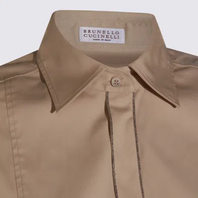 Brunello Cucinelli Longline Sheer Top Pointed Collar In Brown