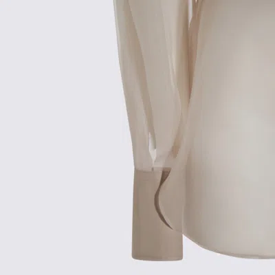 Brunello Cucinelli Longline Sheer Top Pointed Collar In Brown