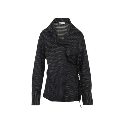 Dries Van Noten Long Sleeve Wrap Shirt With Ruffled Collar In Black