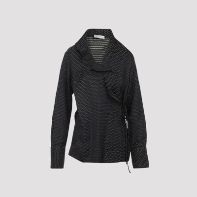 Dries Van Noten Long Sleeve Wrap Shirt With Ruffled Collar In Black
