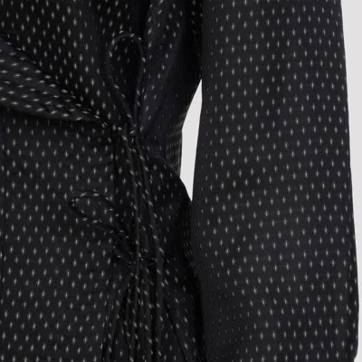 Dries Van Noten Long Sleeve Wrap Shirt With Ruffled Collar In Black