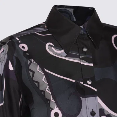 Pucci Abstract Pattern Long Sleeve Silk Shirt In Black