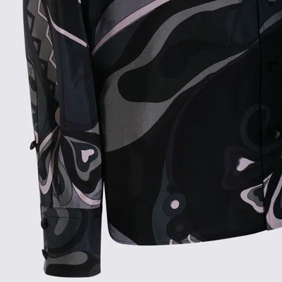 Pucci Abstract Pattern Long Sleeve Silk Shirt In Black