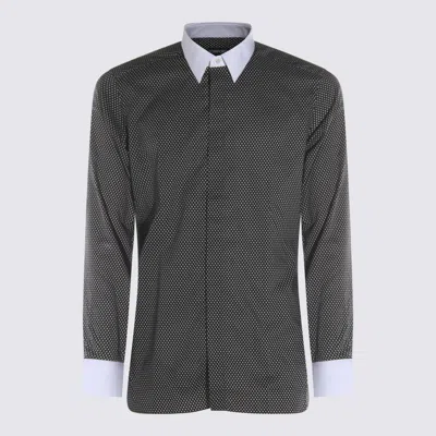 Tom Ford Cotton Shirt With Diamond Print And Contrast White Collar In Gray