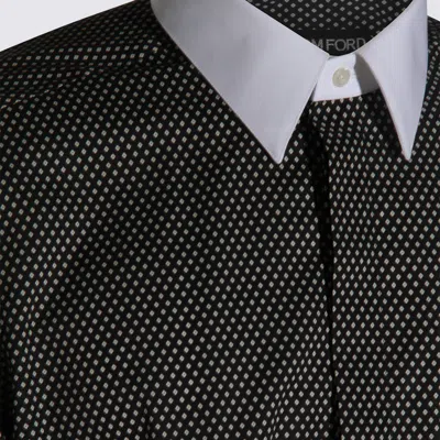 Tom Ford Cotton Shirt With Diamond Print And Contrast White Collar In Gray