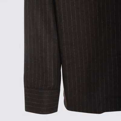 Nn07 Striped Shirt With Point Collar And Pocket In Black