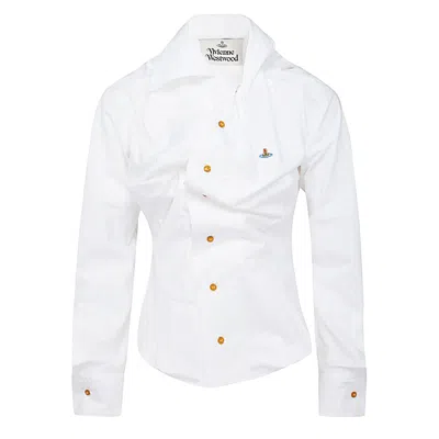 Vivienne Westwood Distorted Silhouette White Cotton Shirt With Asymmetrical Hem In White