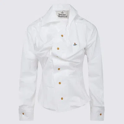 Vivienne Westwood Distorted Silhouette White Cotton Shirt With Asymmetrical Hem In White