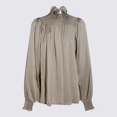 Burberry High Neck Long Sleeve Top With Ruffle In Gray