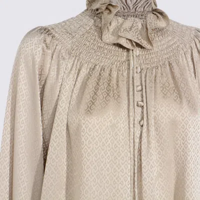Burberry High Neck Long Sleeve Top With Ruffle In Gray
