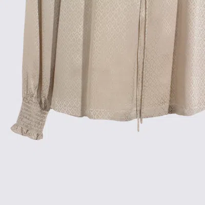 Burberry High Neck Long Sleeve Top With Ruffle In Gray
