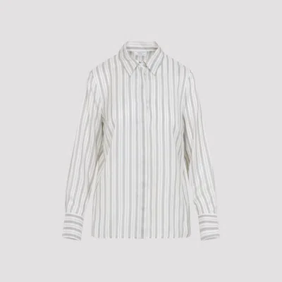 Peserico Striped Long Sleeve Shirt With Cuffed Sleeves In White