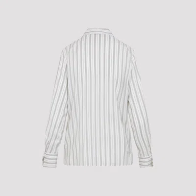 Peserico Striped Long Sleeve Shirt With Cuffed Sleeves In White
