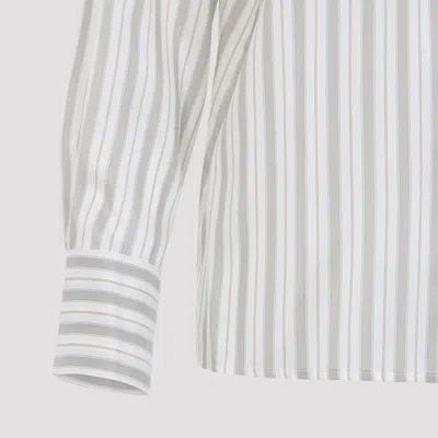 Peserico Striped Long Sleeve Shirt With Cuffed Sleeves In White