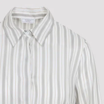 Peserico Striped Long Sleeve Shirt With Cuffed Sleeves In White