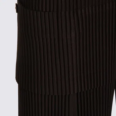 Issey Miyake Knee Length Pleated Shorts With Elastic Waistband In Brown