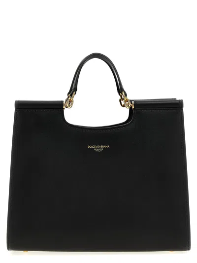 Dolce & Gabbana Small Sicily Logo Shopping Bag In Black