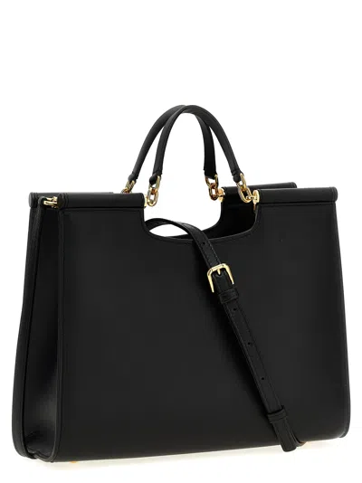 Dolce & Gabbana Small Sicily Logo Shopping Bag In Black