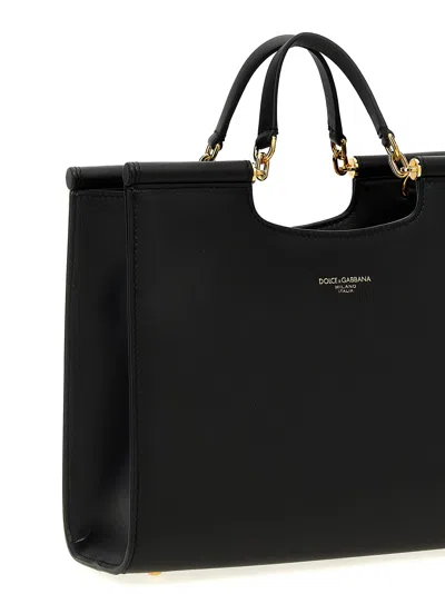 Dolce & Gabbana Small Sicily Logo Shopping Bag In Black