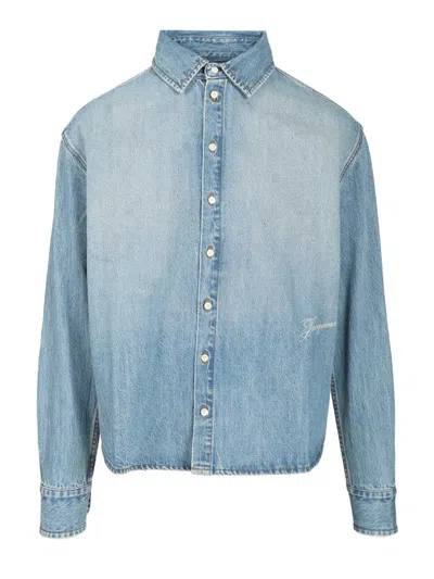 Jacquemus La Chemise De-nimes Simon With Embroidered Logo Clothing In Blue