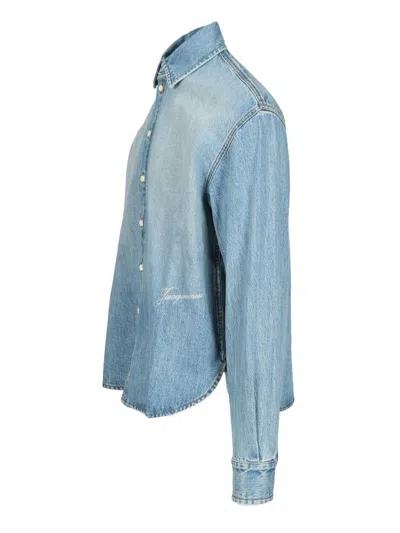 Jacquemus La Chemise De-nimes Simon With Embroidered Logo Clothing In Blue