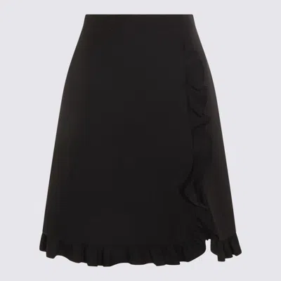 Valentino A-line Midi Skirt Ruffle Detail In Black