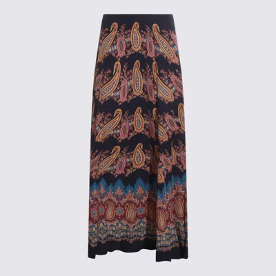 Etro Multicolor Silk Skirt In Blue