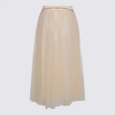 Elisabetta Franchi Midi Skirt With Pleats And Chain Detail In Neutral