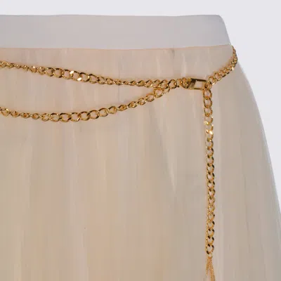 Elisabetta Franchi Midi Skirt With Pleats And Chain Detail In Neutral