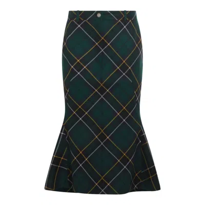 Alexander Mcqueen Alexander Mc Queen Flared Skirt In Wool Tartan In Green