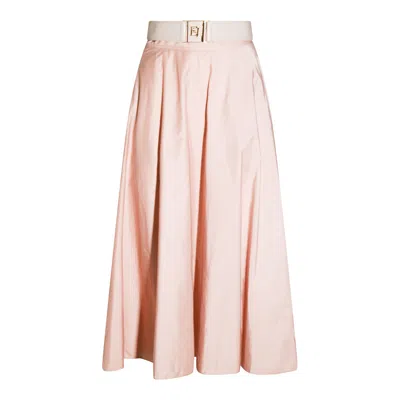 Elisabetta Franchi Midi Skirt With Belted Waist And Pleats In Pink