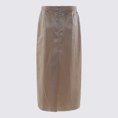Valentino Midi Skirt With Back Slit And Bow In Brown