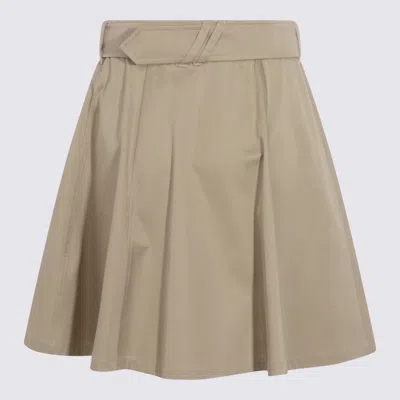Burberry A-line Cotton Skirt With Belt And Pocket In Neutral