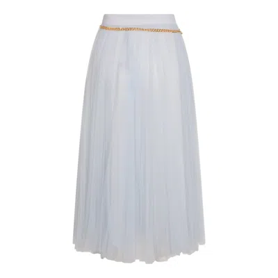 Elisabetta Franchi Midi Skirt With Gold Chain And Pleats In White