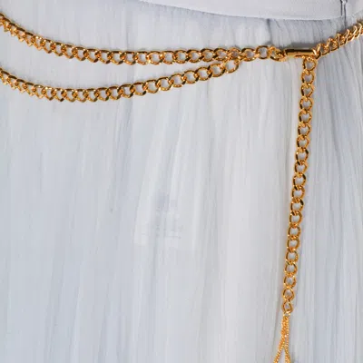 Elisabetta Franchi Midi Skirt With Gold Chain And Pleats In White