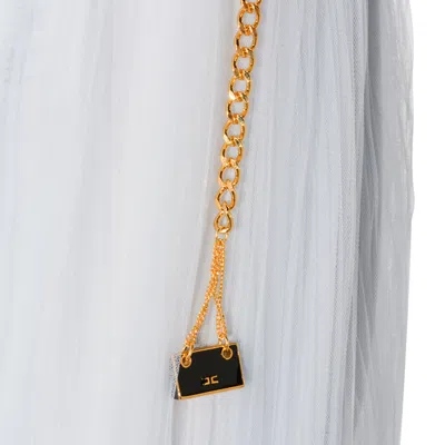 Elisabetta Franchi Midi Skirt With Gold Chain And Pleats In White