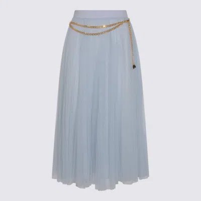 Elisabetta Franchi Midi Skirt With Gold Chain And Pleats In Blue