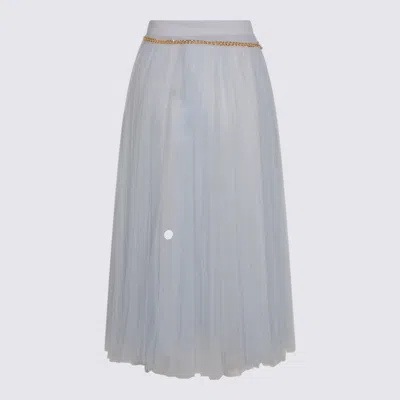 Elisabetta Franchi Midi Skirt With Gold Chain And Pleats In Blue