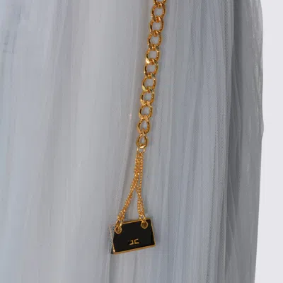 Elisabetta Franchi Midi Skirt With Gold Chain And Pleats In Blue