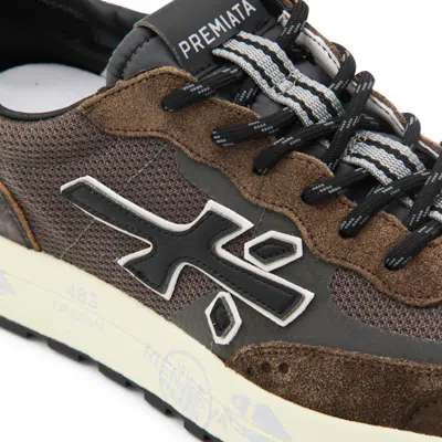 Premiata Layered Brown Sneakers With Textured Accents And Cream Sole In Multi