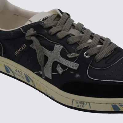 Premiata Casual Sneakers With Contrast Sole And Perforated Detailing In Black