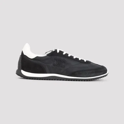 Celine Leather And Suede-trimmed Logo-embroidered Shell Sneakers In Black