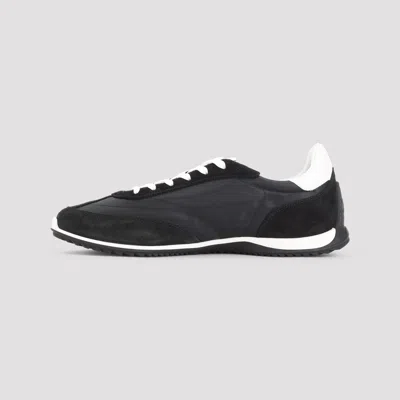 Celine Leather And Suede-trimmed Logo-embroidered Shell Sneakers In Black