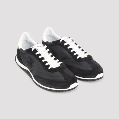 Celine Leather And Suede-trimmed Logo-embroidered Shell Sneakers In Black